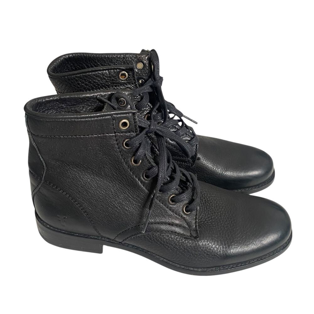 Frye Tyler Lace Up Black Leather Combat Boots Size 7.5